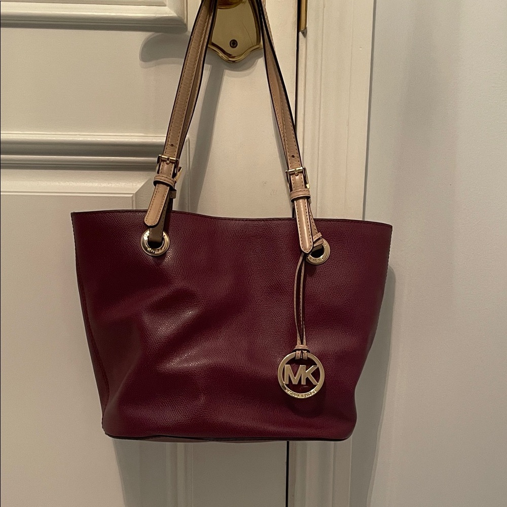 Michael Kors Wine Red Tote with Gold Accents